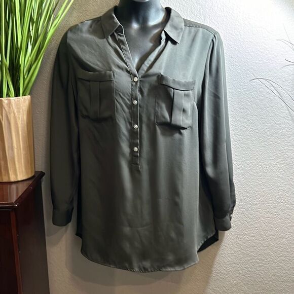 #157 a.n.a, WOMENS, charcoal, gray, long sleeve, dressy blouse, size 1X - Picture 1 of 11